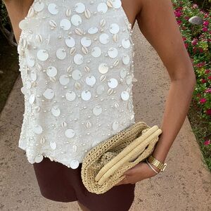ASOS White Sequin Halter Top